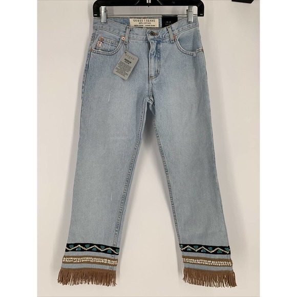 Vtg Guess Jeans 90’s Crop Fringe Embellished Festival Hippy Boho Sz‎ 26 NWT - Picture 1 of 13